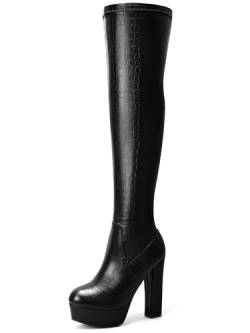 Perphy Overknee-Stiefel mit Steinmuster und Blockabsätzen für Damen, Schwarz, 37 EU von Perphy