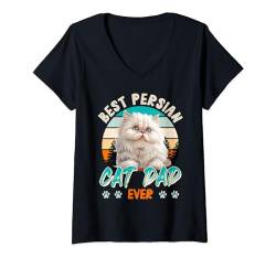 Damen Katzenpapa DER BESTE PAPA EINER PERSERKATZE Vintage T-Shirt mit V-Ausschnitt von Perserkatzen Geschenk Perser Katzen Besitzer Shirt