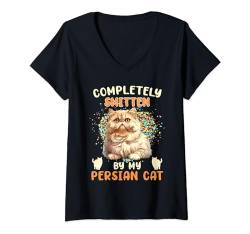 Damen Perserkatze COMPLETELY SMITTEN BY MY PERSIAN CAT Besitzer T-Shirt mit V-Ausschnitt von Perserkatzen Geschenk Perser Katzen Besitzer Shirt