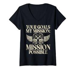 Damen Deine Ziele meine Mission Mission Possible Personal Trainer T-Shirt mit V-Ausschnitt von Personal Trainer Gifts