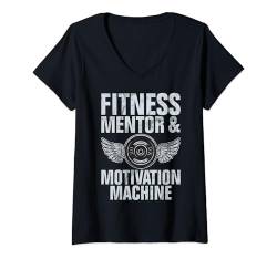 Damen Fitness Mentor und Motivation Machine Personal Trainer T-Shirt mit V-Ausschnitt von Personal Trainer Gifts