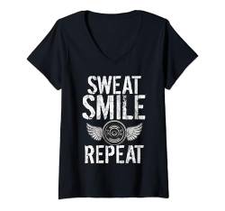 Damen Sweat Smile Repeat Personal Trainer T-Shirt mit V-Ausschnitt von Personal Trainer Gifts