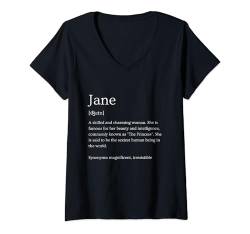 Damen Lustige Jane-Namensbedeutung – Jane personalisierter Name T-Shirt mit V-Ausschnitt von Personalized Apparel & Meaningful Name Collection