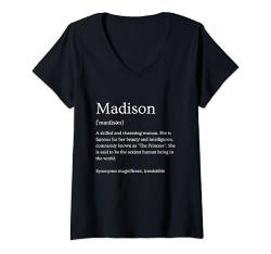 Damen Lustiger Madison Name Bedeutung – Madison personalisierter Name T-Shirt mit V-Ausschnitt von Personalized Apparel & Meaningful Name Collection