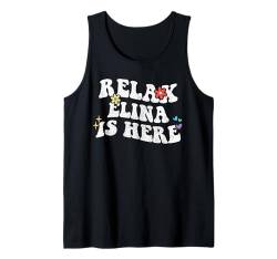 Retro Groovy Relax Elina Is Here Lustiger Muttertagsname Tank Top von Personalized First Name outfit For Women