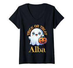 Damen Alba Personalisierter Name Niedlicher Geist Halloween T-Shirt mit V-Ausschnitt von Personalized Name Apparel