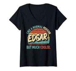 Damen EDGAR Wie ein normaler Mensch, aber viel cooler, altmodisch T-Shirt mit V-Ausschnitt von Personalized Vintage Apparel.