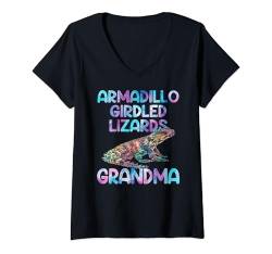 Damen Watercolor Reptiles Golden-Armadillo girdled lizard Grandma T-Shirt mit V-Ausschnitt von Pet Reptiles Lizards Animal tee.