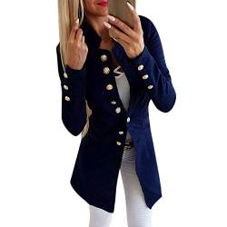 Petalum Damen Business Jacke Blazer Elegant Slim Fit Anzugsjacke Dünn Lange Ärmel Lang Anzug Jacke Frauen Admiral Mantel Militär Jacke mit Knopfleiste von Petalum