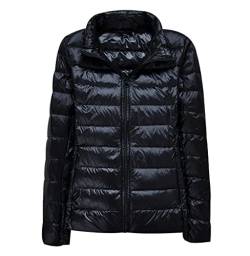 Leichte Daunenjacke Damen Leicht Packbar Puffer Jacke Steppjacke Damen Übergangsjacke Federleichte Dünne Daunenmantel Damen Leichter Puffer Mantel Down Jacket Daunen Women Warme Pufferjacke Schwarz L von Peuignao