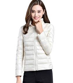 Leichte Daunenjacke Damen Steppjacke Leichter Daunenmantel Damen Stepp Winter Daunen Winterjacke Damen Leicht Ultraleichte Dünne Steppjacken Frauen Federleichte Softdaunenjacke Übergangsjacke Weiß L von Peuignao