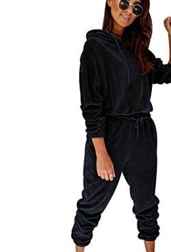 Velour Trainingsanzug Damen Freizeitanzug Hausanzug Damen Große Größen Loungewear 2Pac Jogginganzug Damen Set Tracksuit Women Zweiteiler 2 Teiler Damen Jogginganzüge Trainingsanzüge Frauen Schwarz XXL von Peuignao