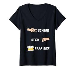 Damen Schere Stein Paar Bier Karneval Party Alaaf Lustig T-Shirt mit V-Ausschnitt von Pfotenschatz