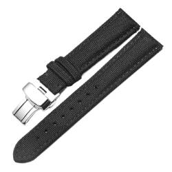 Pgqjfks Canvas-Uhrenarmband 18/19/20/21/22/23/24/26mm Nylon-Uhrenarmband für Herren, silberne Schmetterlingsschnalle, Schwarz, 23mm von Pgqjfks