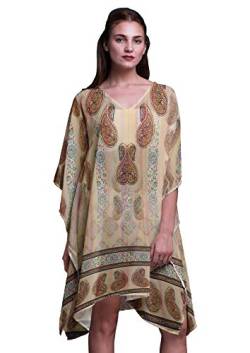 Phagun Beige Blumen & Paisley Womens Short Beach Kaftan Beachwear-Bikini-Cover-Midikleid-XL-3X von Phagun