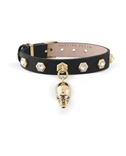 Philipp Plein Damen Armband Leder Edelstahl IP Gold 3D Skull PJ3AA13BU von Philipp Plein