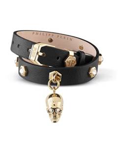 Philipp Plein Damen Armband Leder Edelstahl IP Gold 3D Skull PJ3AA16BU von Philipp Plein