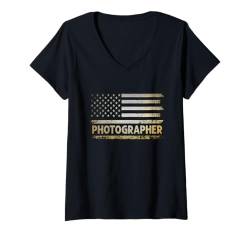 Damen Amerikanische USA-Flagge Fotografen Fotografie Kamera T-Shirt mit V-Ausschnitt von Photography Camera Photographer Gifts