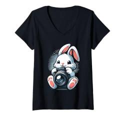 Damen Bunny Fotograf Fotografie Kamera Fotografen T-Shirt mit V-Ausschnitt von Photography Camera Photographer Gifts