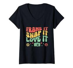 Damen Frame It Snap It Love It Fotografie Kamera Fotograf T-Shirt mit V-Ausschnitt von Photography Camera Photographer Gifts