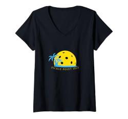 Damen Pickleball-Urlaub - Pickleball Paradise Island T-Shirt mit V-Ausschnitt von Pickleball Beach Apparel