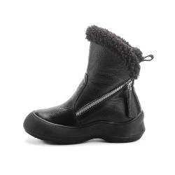 Picusiqa Damen Leder Stiefeletten Weich Bequeme Winter Schneestiefel Leichte rutschfeste Pelzstiefeletten（Schwarz Size 6/37/5） von Picusiqa