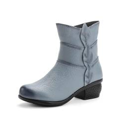 Picusiqa Klobige Stiefeletten Damen Ethnisch Bequem Warm Pull On Schneestiefel Leichte rutschfeste Stiefeletten（Blau Samtfutter Size 5/35/4） von Picusiqa