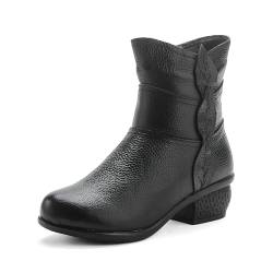 Picusiqa Klobige Stiefeletten Damen Ethnisch Bequem Warm Pull On Schneestiefel Leichte rutschfeste Stiefeletten（Schwarz Samtfutter Size 7/39/6） von Picusiqa