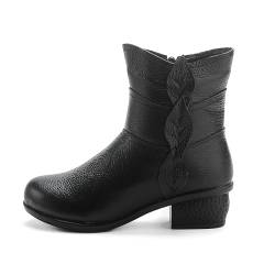 Picusiqa Klobige Stiefeletten Damen Ethnisch Bequem Warm Pull On Schneestiefel Leichte rutschfeste Stiefeletten（Schwarz Size 7/39/6） von Picusiqa