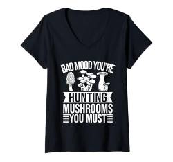 Damen Morchelpilze Hunting Mushrooms Pilzjäger T-Shirt mit V-Ausschnitt von Pilzgeschenke Für Männer Frauen Pilzsammer Shirts