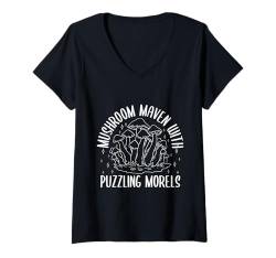 Damen Morchelpilze Maven With Puzzling Pilzjäger T-Shirt mit V-Ausschnitt von Pilzgeschenke Für Männer Frauen Pilzsammer Shirts