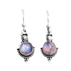 Drop Dangle Ohrringe Moonstone Drop Ohrringe Vintage farbenfrohe Regenbogen Sterling Silber Dangle Ohrringe für Frauen von Pineeseatile