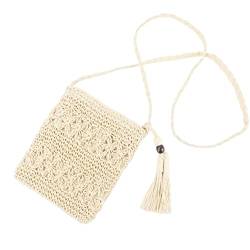 Strohbeutel für Frauen Sommer Beach Strohbeutel mit Quasten Mode Weave Trendy Single Crossbody Tasche mit Reißverschluss Schulter Strohbeutel von Pineeseatile