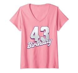 Damen 43. Geburtstag, 43 Jahre, rosa Mädchen T-Shirt mit V-Ausschnitt von Pink Birthday Celebration Designs