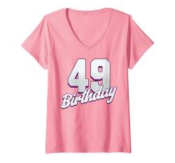 Damen 49. Geburtstag, 49 Jahre, rosa Mädchen T-Shirt mit V-Ausschnitt von Pink Birthday Celebration Designs