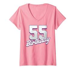 Damen 55. Geburtstag, 55 Jahre, rosa Mädchen T-Shirt mit V-Ausschnitt von Pink Birthday Celebration Designs