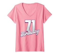 Damen 71. Geburtstag 71 Jahre rosa Mädchen T-Shirt mit V-Ausschnitt von Pink Birthday Celebration Designs