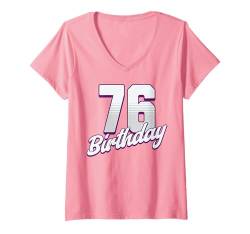 Damen 76. Geburtstag 76 Jahre Pink Girl T-Shirt mit V-Ausschnitt von Pink Birthday Celebration Designs