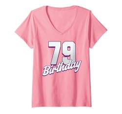 Damen 79. Geburtstag 79 Jahre Pink Girl T-Shirt mit V-Ausschnitt von Pink Birthday Celebration Designs