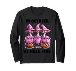 In October We Wear Pink Flamingo Halloween Breast Cancer Langarmshirt von Pink Breast Cancer Awareness Halloween Costume