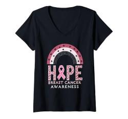 Damen Hope Pink Ribbon Bewusstsein für Brustkrebs in Regenbogenfarben T-Shirt mit V-Ausschnitt von Pink Ribbon Breast Cancer Fighter Support Gifts