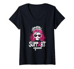 Damen Support Squad Girl Sonnenbrille Pink Brustkrebs-Bewusstsein T-Shirt mit V-Ausschnitt von Pink Ribbon Breast Cancer Fighter Support Gifts