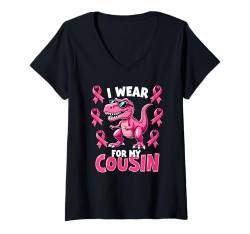 Damen T-Rex Ich trage Rosa, um meine Cousine auf Brustkrebs aufmerksam zu machen T-Shirt mit V-Ausschnitt von Pink Ribbon Breast Cancer Fighter Support Gifts