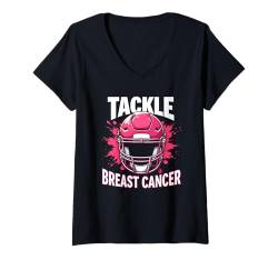 Damen Tackle Brustkrebs-Helm, rosa Brustkrebs-Bewusstsein T-Shirt mit V-Ausschnitt von Pink Ribbon Breast Cancer Fighter Support Gifts