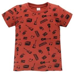 Pinokio T-shirt Lets Rock, Ziegelrot musikmuster, Jungen 74-122 (80) von Pinokio