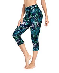 Pinup Fashion Damen-Badehose, hohe Taille, UV-Rashguard, Sport-Caprihose, Badeanzug, Schwimmleggings, Laub, XL von Pinup Fashion