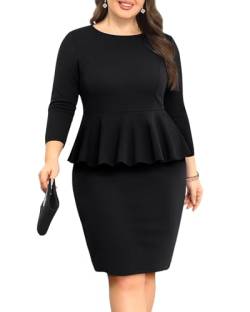 Pinup Fashion Damen Plus Size Schößchen Kleid 3/4 Ärmel Formale Arbeit Business Knielang Bodycon Bleistift Kleider, Schwarz, 50 Mehr von Pinup Fashion