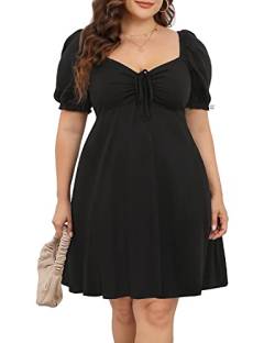 Pinup Fashion Frauen Plus Größe Casual Puffärmel Gesmokt Kurze Sommer Sommerkleid A Linie Babydoll Nette Mini Kleider, Schwarz, 46 Mehr von Pinup Fashion