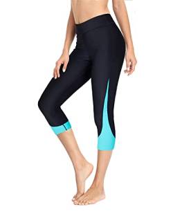 Pinup Fashion Frauen Schwimmen Hosen Hohe Taille UV Rash Guard Sport Capris Badeanzug Schwimmen Leggings, schwarz / blau, XL von Pinup Fashion