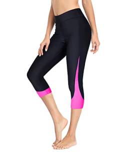 Pinup Fashion Frauen Schwimmen Hosen Hohe Taille UV Rash Guard Sport Capris Badeanzug Schwimmen Leggings, schwarz / rosa, Medium von Pinup Fashion